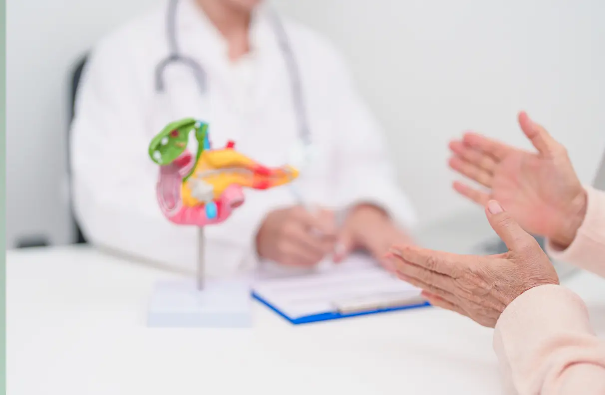 A patient consulting a doctor in a clinical setting 
