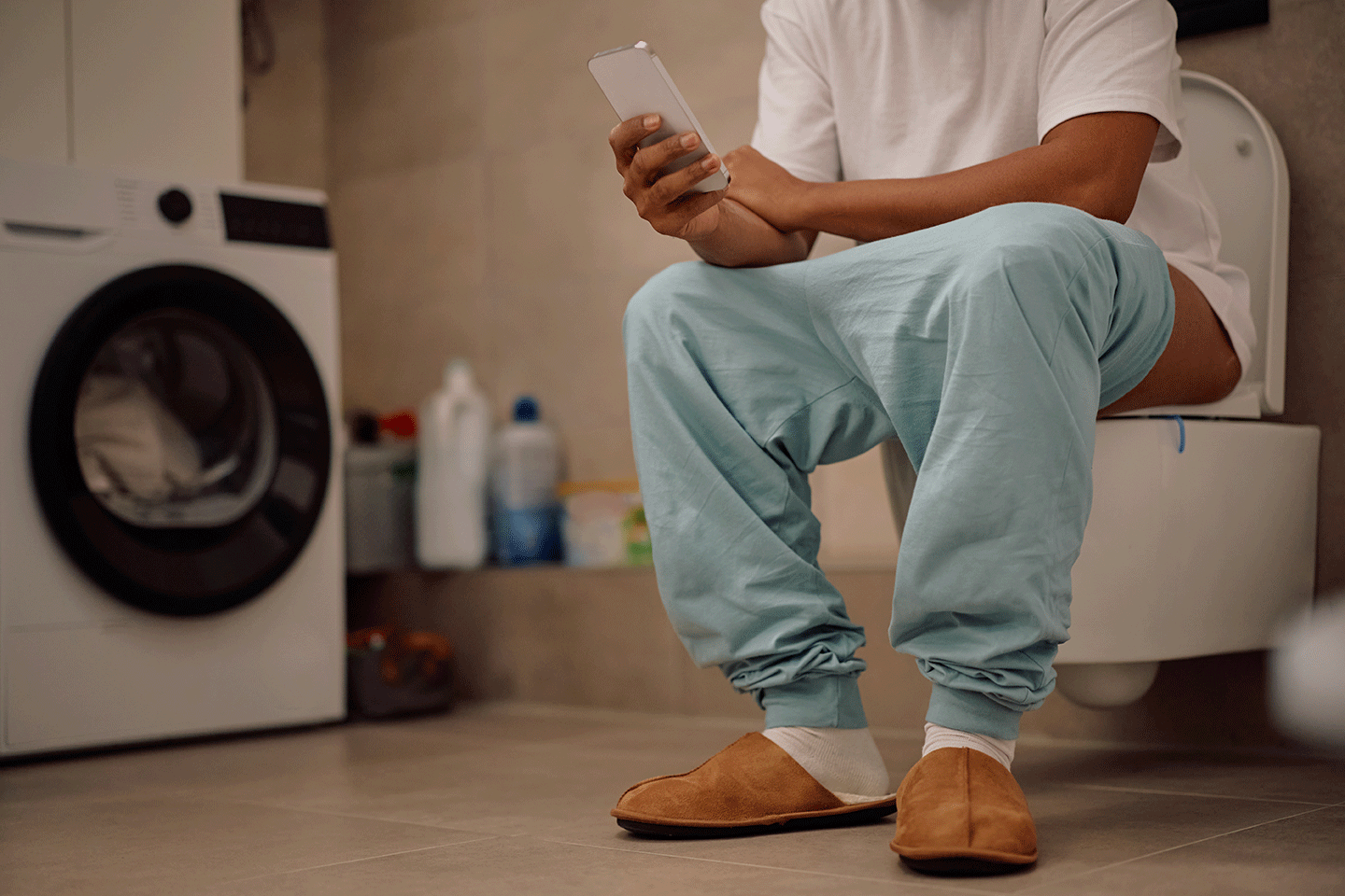 A patient on the toilet